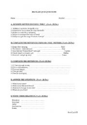 English Worksheet: QUIZ 