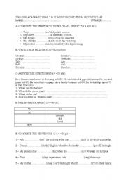 English worksheet: exam for 7th classes