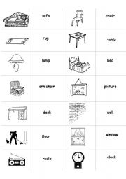 English Worksheet: furniture memory game