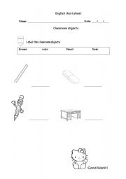 English worksheet: classroom objects