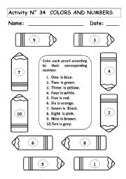 English Worksheet: COLORS AND NUMBERS