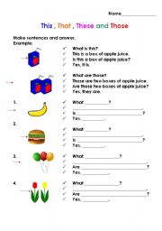 English Worksheet: This That These & Those