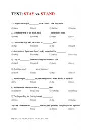 English worksheet: STAY vs. STAND (test)