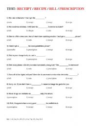 English Worksheet: RECEIPT / RECIPE / BILL... (test)