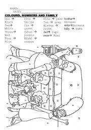 English Worksheet: numbers, colours and Simpsons