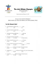 English Worksheet: 2010 Winter Olympics fun QUIZ and conversation starter