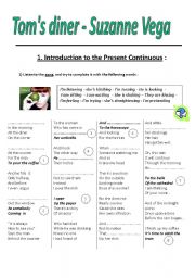 English Worksheet: Present Continuous Song Toms Diner