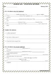 English Worksheet: first and second conditional