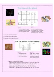 English Worksheet: Crossword Puzzles ordinal numbers and days of the week