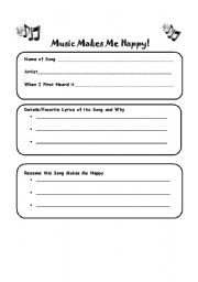 English worksheet: Music Makes Me Happy Graphic Organizer
