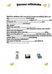 English worksheet: Recipe of banana milkshake