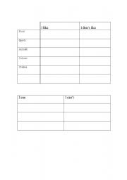 English worksheet: I like/ I dont like - I can/ I cant