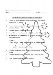 English Worksheet: christmas tree writing activity