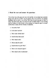 English worksheet: simple present reading and writing