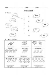 English Worksheet: numbers and colors