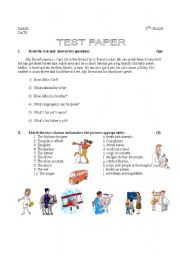 English worksheet: 4th grade test