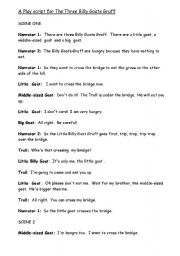 English Worksheet: The Three Billy Goats Gruff Playscript