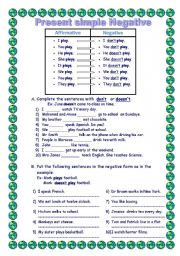 English Worksheet: Present Simple Negative forms