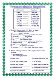 English Worksheet: Present Simple Negative forms