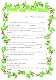 English Worksheet: For or Since