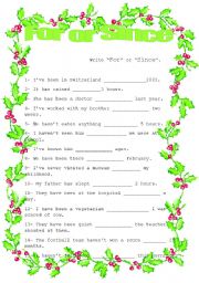 English Worksheet: For or Since