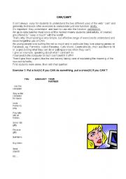 English Worksheet: CAN/CANT: its functions