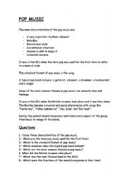 English worksheet: POP MUSIC