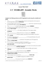 English Worksheet: Scramble: Computing Vocabulary