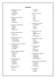 English worksheet: 34 questions