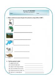 English worksheet: Worksheet about cant and cant