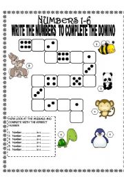 English Worksheet: numbers 1 to 6