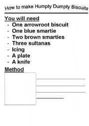 English worksheet: How to make fairy humpty dumpty biscuits