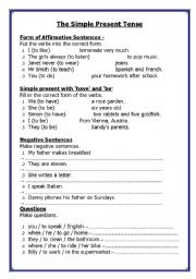 English Worksheet: The Present Simple Tense