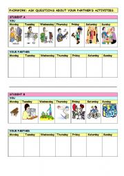 English Worksheet: PAIRWORK: PRESENT SIMPLE ACTIVITIES