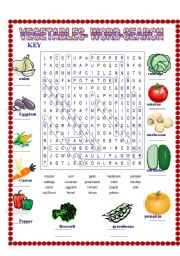 English Worksheet: VEGETABLES WORD-SEARCH KEY