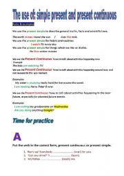 English worksheet: The use of  the simple present and the present continuous