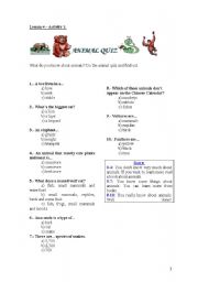 English worksheet: Animals quiz