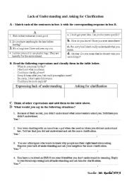 English Worksheet: lack of understanding and asking for clarification