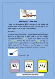 English Worksheet: sound swatter plural ending sounds part 1