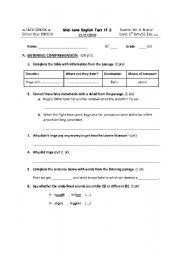 English Worksheet: Mid-term English Test Nr 2_3rd formers