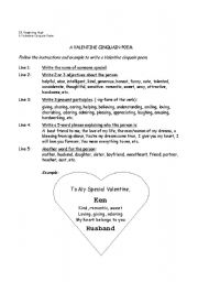 English Worksheet: A Valentine Cinquain Poem