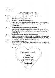 English worksheet: A Valentine Cinquain Poem