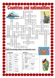 Countries and nationalities - crossword