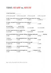 English worksheet: STUFF vs. STAFF (test)