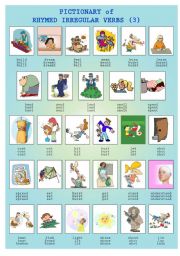 English Worksheet: Pictionary of Rhymed Irregular Verbs 