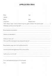 English Worksheet: Application form for a TV game show