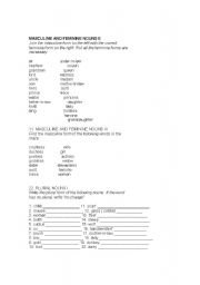 English Worksheet: masculine and femenine nouns
