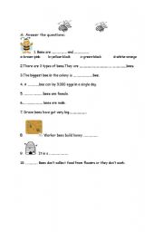 English Worksheet:  exercises about bees and comparatives-superlatives
