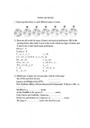 English Worksheet: Types of music