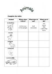 English worksheet: Animals